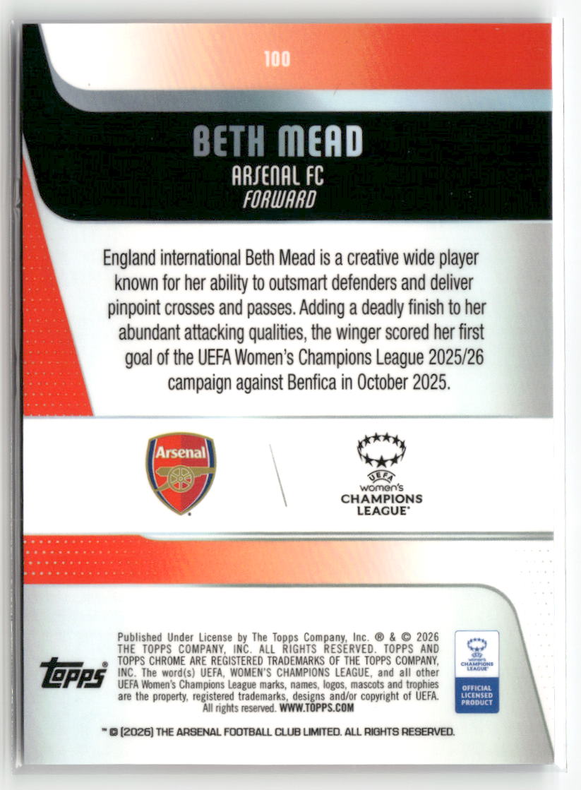 2025-26 Topps Chrome Sapphire Edition UEFA WCL #100 Beth Mead