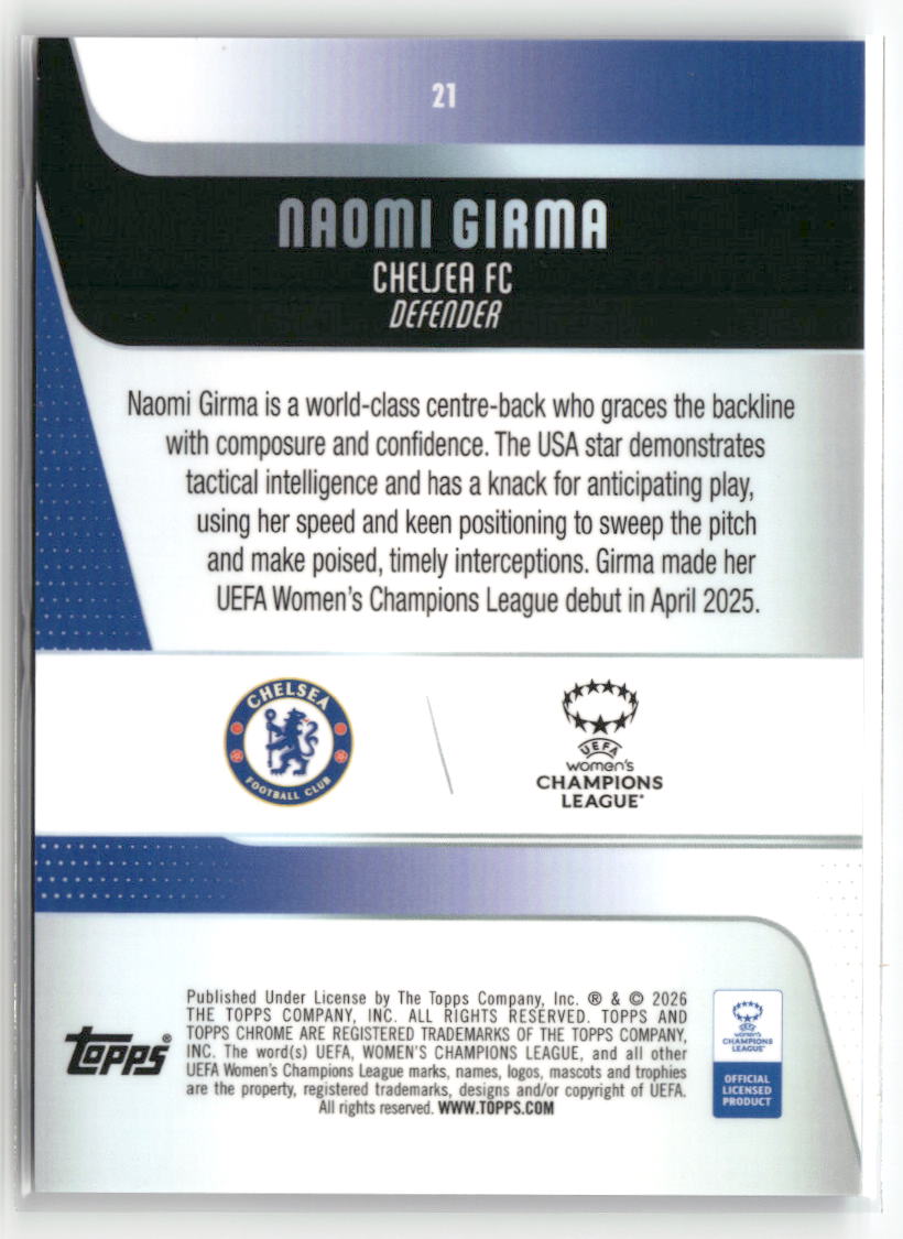 2025-26 Topps Chrome Sapphire Edition UEFA WCL #21 Naomi Girma