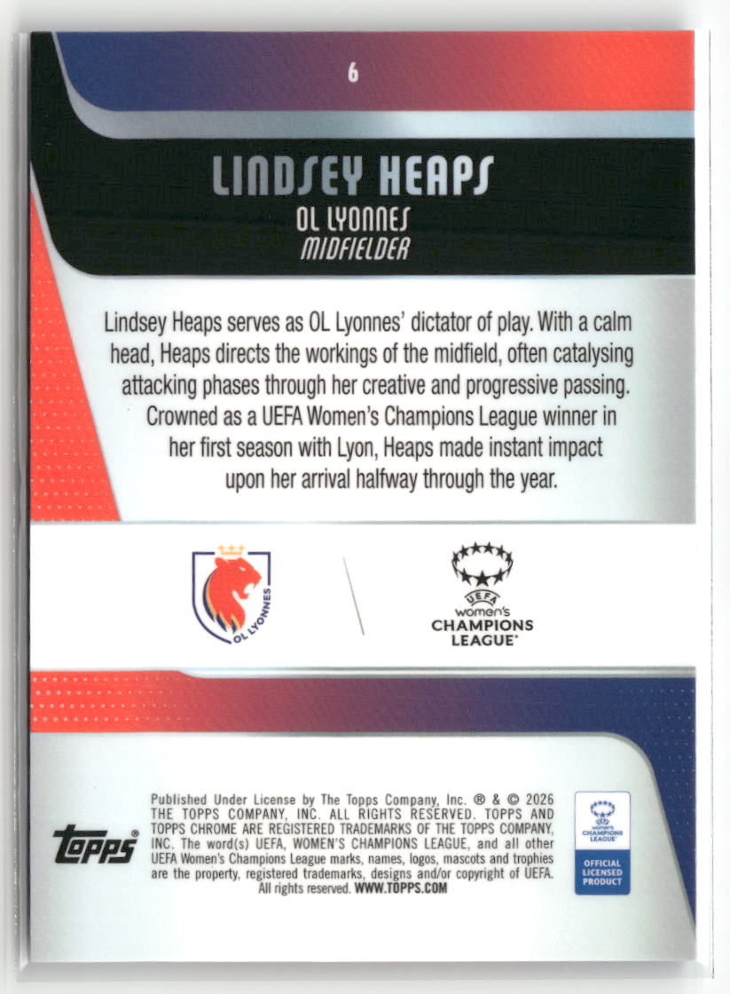 2025-26 Topps Chrome Sapphire Edition UEFA WCL #6 Lindsey Heaps