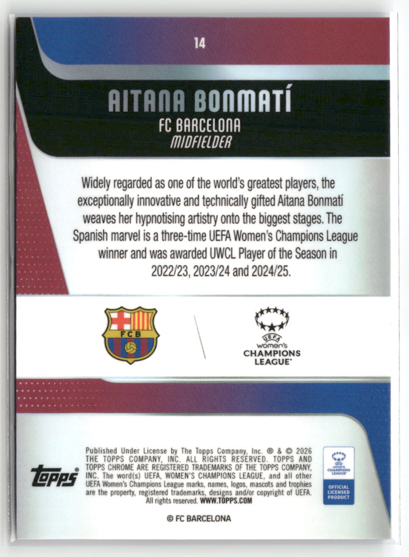 2025-26 Topps Chrome Sapphire Edition UEFA WCL #14 Aitana Bonmatí