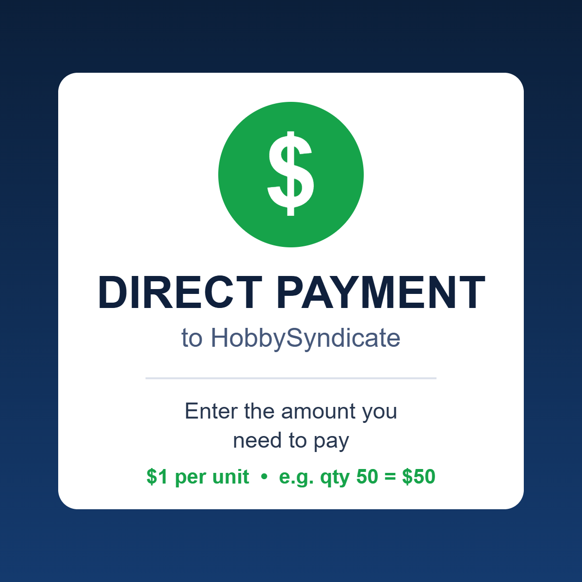 Filler/Direct Payment to HobbySyndicate